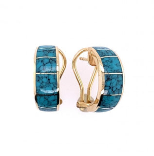 Spider Web Turquoise Omega Back Half Hoop Earrings