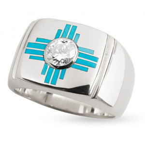 14KW Turquoise Zia Ring With Bezel Diamond