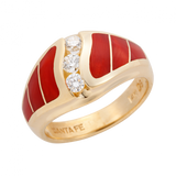 14KY R245 LARGE CIRRUS RING INLAID WITH RED MEDITERRANEAN CORAL WITH .30TDW F/VS1 CHANNEL SET ROUND BRILLIANT DIAMONDS