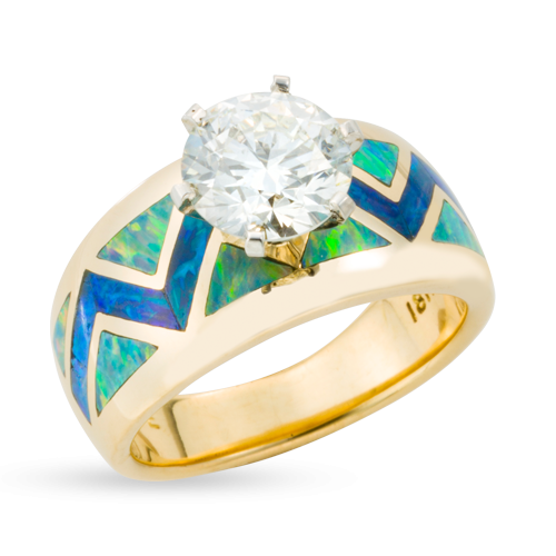 River of Love® Opal Ring with Flat Edge & Round Brilliant Diamond