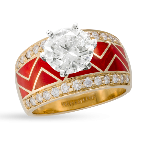 River Of Love® Coral Ring With Pavè Round Brilliant Edge & Round Brilliant Diamond