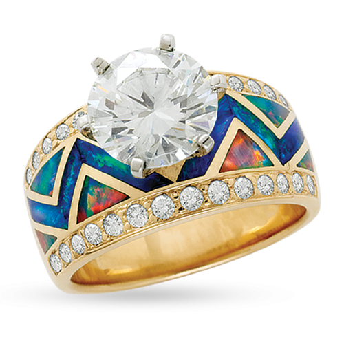 River of Love® Opal Ring with Pavè Round Brilliant Edge with Round Brilliant Diamond