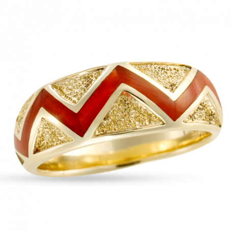 River Of Love ® Coral Ring with Brushed Gold Triangles