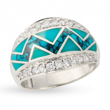 Turquoise River of Love Ring with Flared Pavé Edge