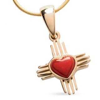 Small Puffed Coral Zia Heart Pendant