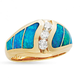 18KY R245 LARGE CIRRUS RING INLAID WITH BLUE GREEN AUSTRALIAN OPAL WITH .30TDW F/VS1 CHANNEL SET ROUND BRILLIANT DIAMONDS