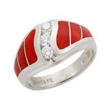 14KW R245 LARGE CIRRUS RING INLAID WITH RED MEDITERRANEAN CORAL WITH .30TDW CHANNEL SET ROUND BRILLIANT DIAMONDS