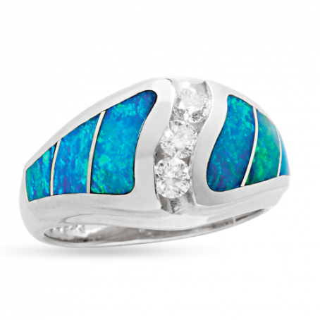 PLATINUM R245 LARGE CIRRUS RING INLAID WITH BLUE GREEN AUSTRALIAN OPAL WITH .30TDW FVS1 CHANNEL SET ROUND BRILLIANT DIAMONDS