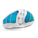 PLATINUM R245 LARGE CIRRUS RING INLAID WITH BLUE GREEN AUSTRALIAN OPAL WITH .30TDW FVS1 CHANNEL SET ROUND BRILLIANT DIAMONDS