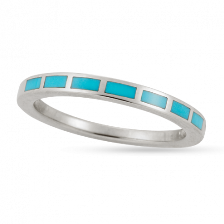 14KW R54 2MM STACKABLE FLAT BAND INLAID WITH 7 STONES OF SLEEPING BEAUTY TURQUOISE   