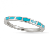 14KW R54 2MM STACKABLE FLAT BAND INLAID WITH 7 STONES OF SLEEPING BEAUTY TURQUOISE   