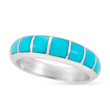 14KW R170 PLAZA DOMED BAND INLAID WITH 7 STONES OF SLEEPING BEAUTY TURQUOISE