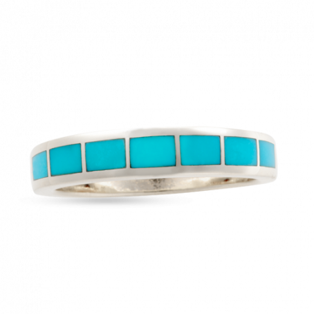 14KW R84 5 MM FLAT BAND INLAID WITH SLEEPING BEAUTY TURQUOISE