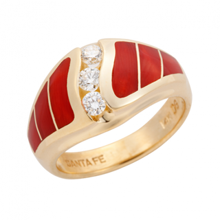 18KY R245 LARGE CIRRUS RING INLAID WITH RED MEDITERRANEAN CORAL WITH .30TDW F/VS1 CHANNEL SET ROUND BRILLIANT DIAMONDS