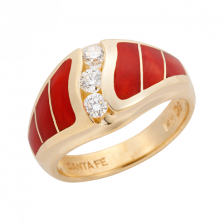 18KY R245 LARGE CIRRUS RING INLAID WITH RED MEDITERRANEAN CORAL WITH .30TDW F/VS1 CHANNEL SET ROUND BRILLIANT DIAMONDS