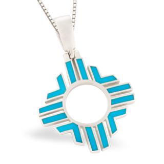 14KW P153 LARGE ZIA PENDANT WITH SWING BAIL INLAID WITH SLEEPING BEAUTY TURQUOISE