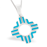 SS P153 LARGE ZIA PENDANT WITH SWING BALE INLAID WITH SLEEPING BEAUTY TURQUOISE