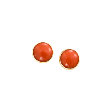 14KY 6MM ROUND RED MEDITERRANEAN CORAL CABOCHON STUD EARRINGS