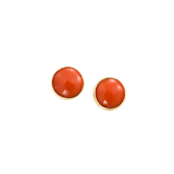 14KY 6MM ROUND RED MEDITERRANEAN CORAL CABOCHON STUD EARRINGS