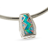 18KW P82B LARGE RIVER OF LOVE ZIG ZAG INLAID WITH BLUE AND BLUE GREEN AUSTRALIAN OPAL WITH .52TDW F/VS1 PAVED ROUND BRILLIANT DIAMONDS