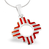 SS P153 LARGE ZIA PENDANT WITH SWING BAIL INLAID WITH WITH RED MEDITERRANEAN CORAL