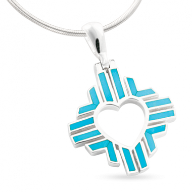 SS P182 SMALL HEART ZIA PENDANT WITH SWING BALE AND INLAID WITH SLEEPING BEAUTY TURQUOISE