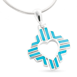 SS P182 SMALL HEART ZIA PENDANT WITH SWING BALE AND INLAID WITH SLEEPING BEAUTY TURQUOISE