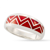  14KW R81A RIVER OF LOVE ZIGZAG RING INLAID WITH RED MEDITERRANEAN CORAL
