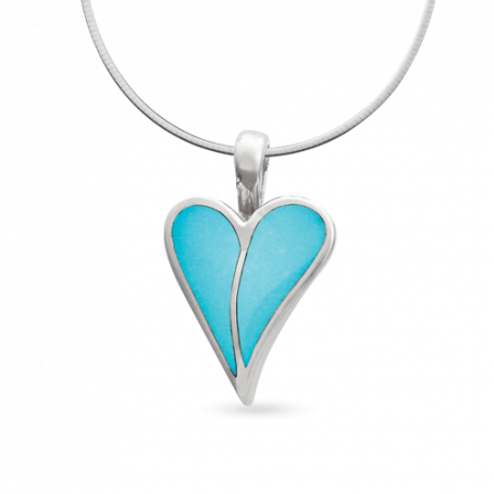 14KW P121 TWO-STONE HEART PENDANT INLAID WITH SLEEPING BEAUTY TURQUOISE