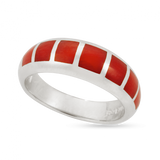 14KW R248 PLAZA DOMED BAND INLAID WITH RED MEDITERRANEAN CORAL