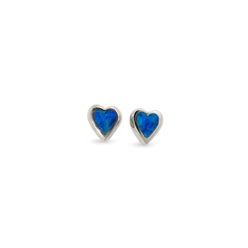 14KW SMALL HEART STUD EARRINGS INLAID WITH BLUE AUSTRALIAN OPAL