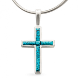 14KW P28 MEDIUM CROSS PENDANT WITH SPIDERWEB TURQUOISE COBBLESTONE INLAY
