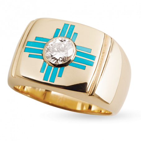14KY TURQUOISE ZIA RING WITH 1.02 CARAT BEZEL DIAMOND