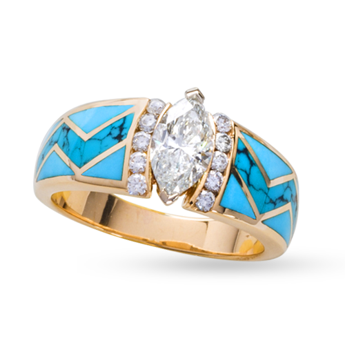 Turquoise River of Love Dulce Ring with Marquise Diamond