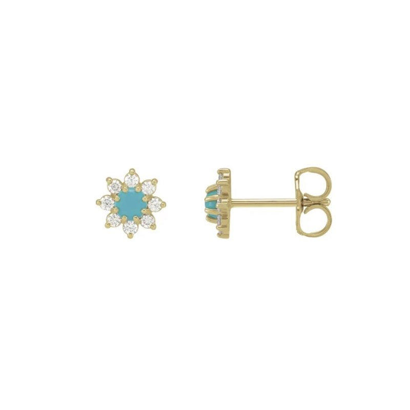 Turquoise & Diamond Flower Stud Earring