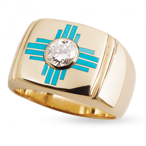 14KY Turquoise Zia Ring With 1.02 Carat Bezel Diamond