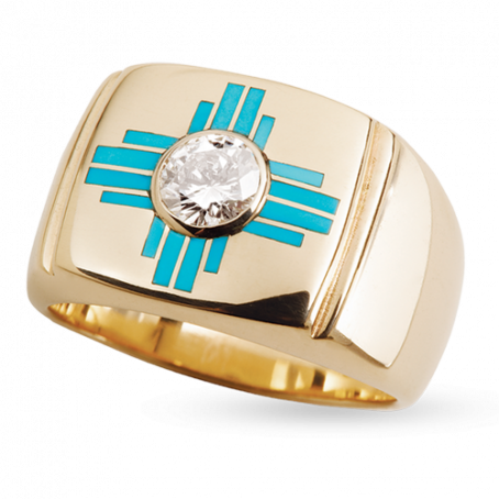 14KY Turquoise Zia Ring With .84 Carat Bezel Diamond