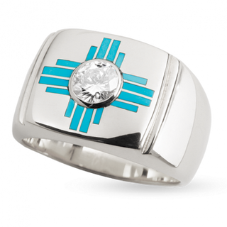 14KW Turquoise Zia Ring With Bezel Diamond