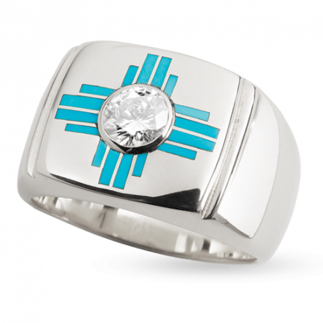 14KW Turquoise Zia Ring With Bezel Diamond