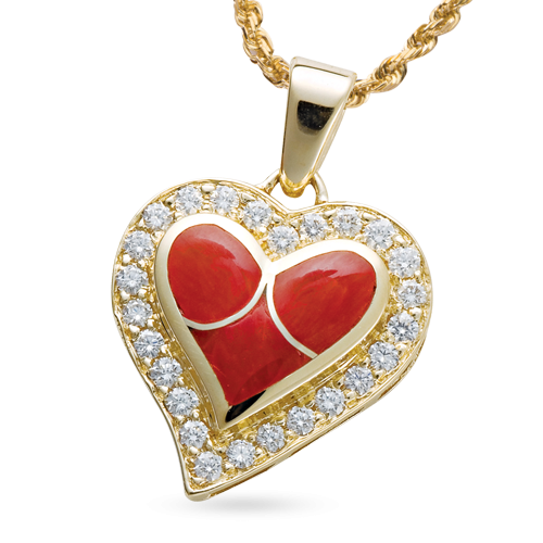 Coral Heart Pendant with Pavé