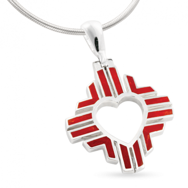 Small Coral Zia Heart Pendant