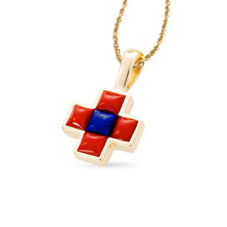Coral & Lapis Cobblestone Pueblo Cross Pendant