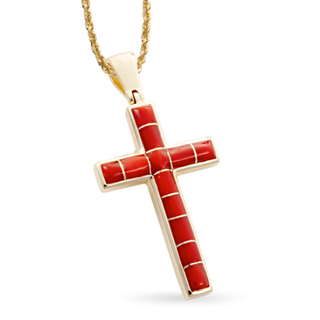 Large Open Channel Coral Cross Pendant