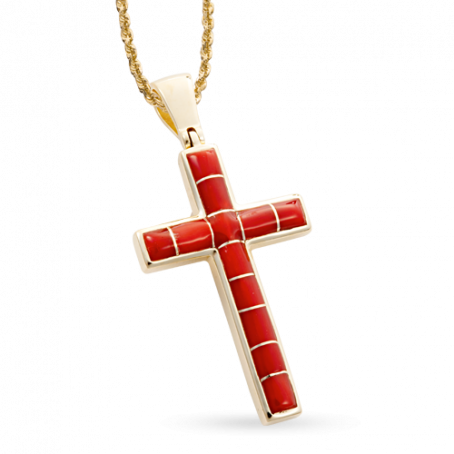Large Open Channel Coral Cross Pendant