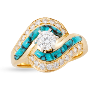 Spider Web Turquoise Lover's Knot Ring with Pavè
