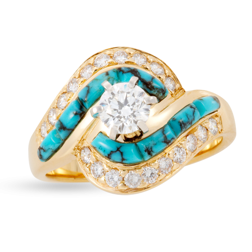 Spider Web Turquoise Lover's Knot Ring with Pavè