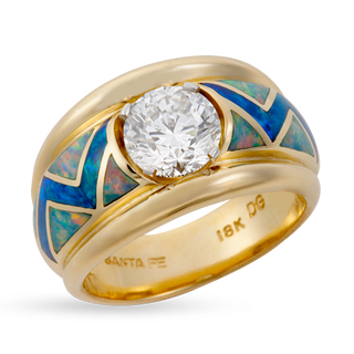 River Of Love® Opal Drop Set Diamond Ring with Rolled Edge