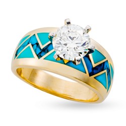 Turquoise River Of Love Ring with Flat Edge & Round Brilliant Diamond