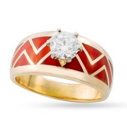 Coral River Of Love Ring with Flat Edge & Round Brilliant Diamond