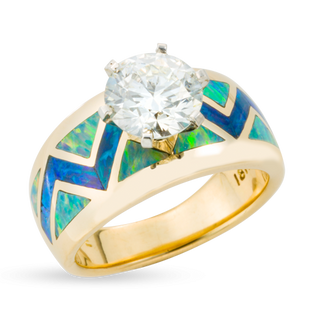 River of Love® Opal Ring with Flat Edge & Round Brilliant Diamond